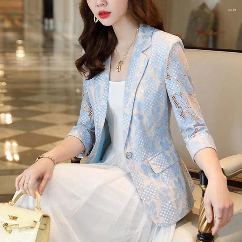 Women's Suits Spring Summer Thin Korean Fashion Temperament Slim Women Small Suit Jacket 2023 Lace Hollowed Out, Blue
Women's Suits Spring Summer Thin Korean Fashion Temperament Slim Women Small Suit Jacket 2023 Lace Hollowed Out, Blue