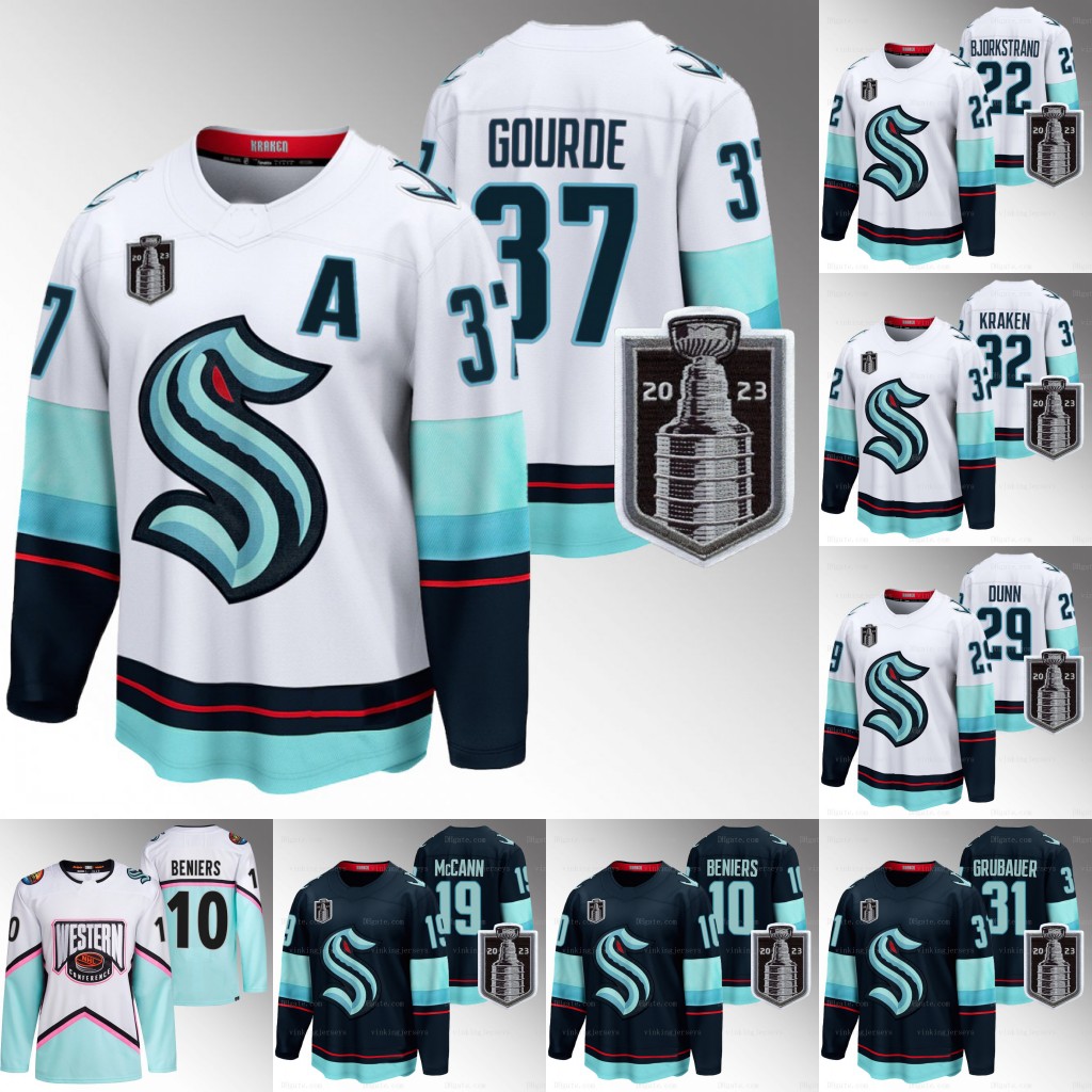 Seattle 2023 Stanley Cup Kraken Jersey Matty Beniers Yanni Gourde Martin Jones Jamie Oleksiak Jared McCann Brandon Tanev Karson Kuhlman Daniel Sprong Cale Fleury, White
Seattle 2023 Stanley Cup Kraken Jersey Matty Beniers Yanni Gourde Martin Jones Jamie Oleksiak Jared McCann Brandon Tanev Karson Kuhlman Daniel Sprong Cale Fleury, White