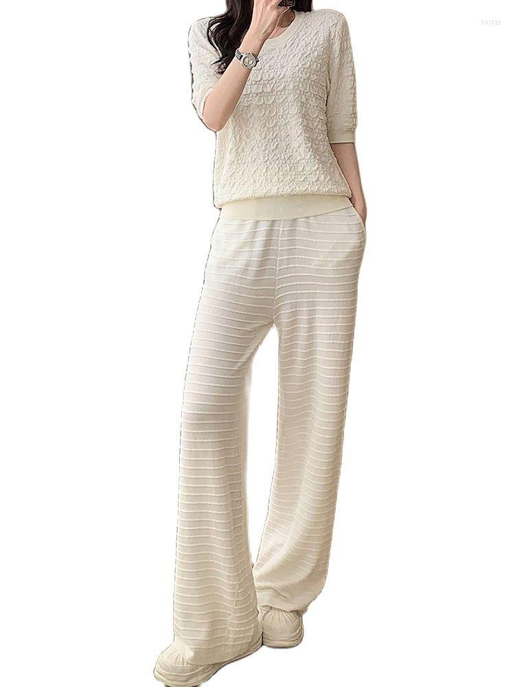 Women' Two Piece Pants High-Quality Knitting Two-Piece Round Neck Pullover Short Sleeve Sweater Wide Leg Set 2023 Fashion Women, Black
Women' Two Piece Pants High-Quality Knitting Two-Piece Round Neck Pullover Short Sleeve Sweater Wide Leg Set 2023 Fashion Women, Black