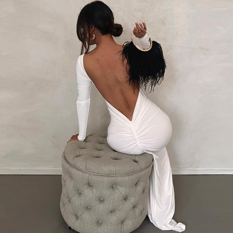 Casual Dresses Ruffles Backless For Women Y2K Ruched Vestidos Spaghetti Strap Formal Dress Fashion Evening Robe Slim Female Cloth Gowns