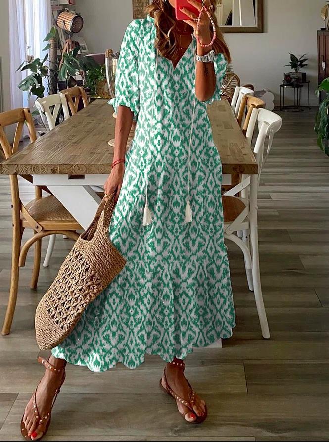 Womens Casual Dresses Shift Dress Maxi Dress half Sleeve Floral Print Summer Fall V Neck Casual Geometric Printed Dress