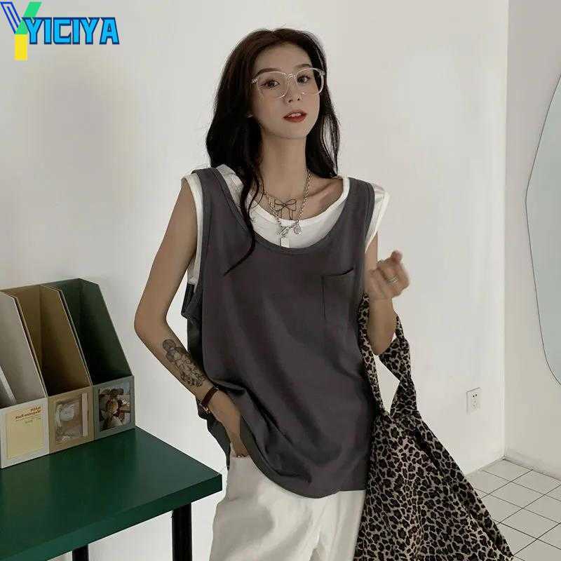 YICIYA Women' Tanks Women Vest O-Neck Sleeveless Loose Bottom Shirt Female Tank Top Fake Two-Piece Ladies Solid Pullovers Casual, White2
YICIYA Women' Tanks Women Vest O-Neck Sleeveless Loose Bottom Shirt Female Tank Top Fake Two-Piece Ladies Solid Pullovers Casual, White2