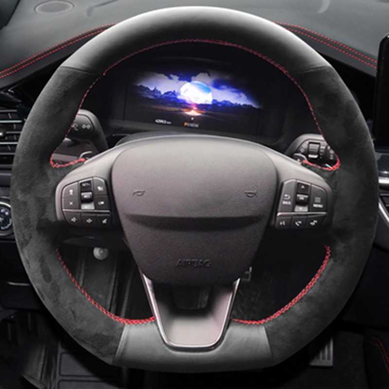 Steering Wheel Covers Genuine Leather Suede Braid Customized Car Steering Wheel Cover For Ford Focus ST ST-Line 2019-2020 Fiesta ST ST-Line 2018-2019 