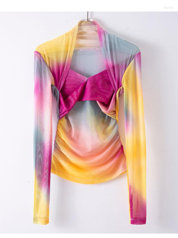 Women' T Shirts HIGH STREET Est 2023 Spring Designer Tops Color Block Tie Dye Mesh Long Sleeved V-Neck Pleated Slim Fitting Top, Picture shown
Women' T Shirts HIGH STREET Est 2023 Spring Designer Tops Color Block Tie Dye Mesh Long Sleeved V-Neck Pleated Slim Fitting Top, Picture shown