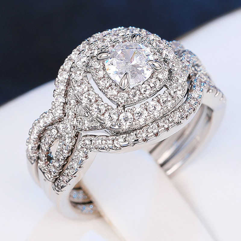 Band Rings Huitan Gorgeous Sparkling Cubic Zirconia Set Rings for Women 2023 New Trend Wedding Accessories Silver Color Statement Jewelry AA230524