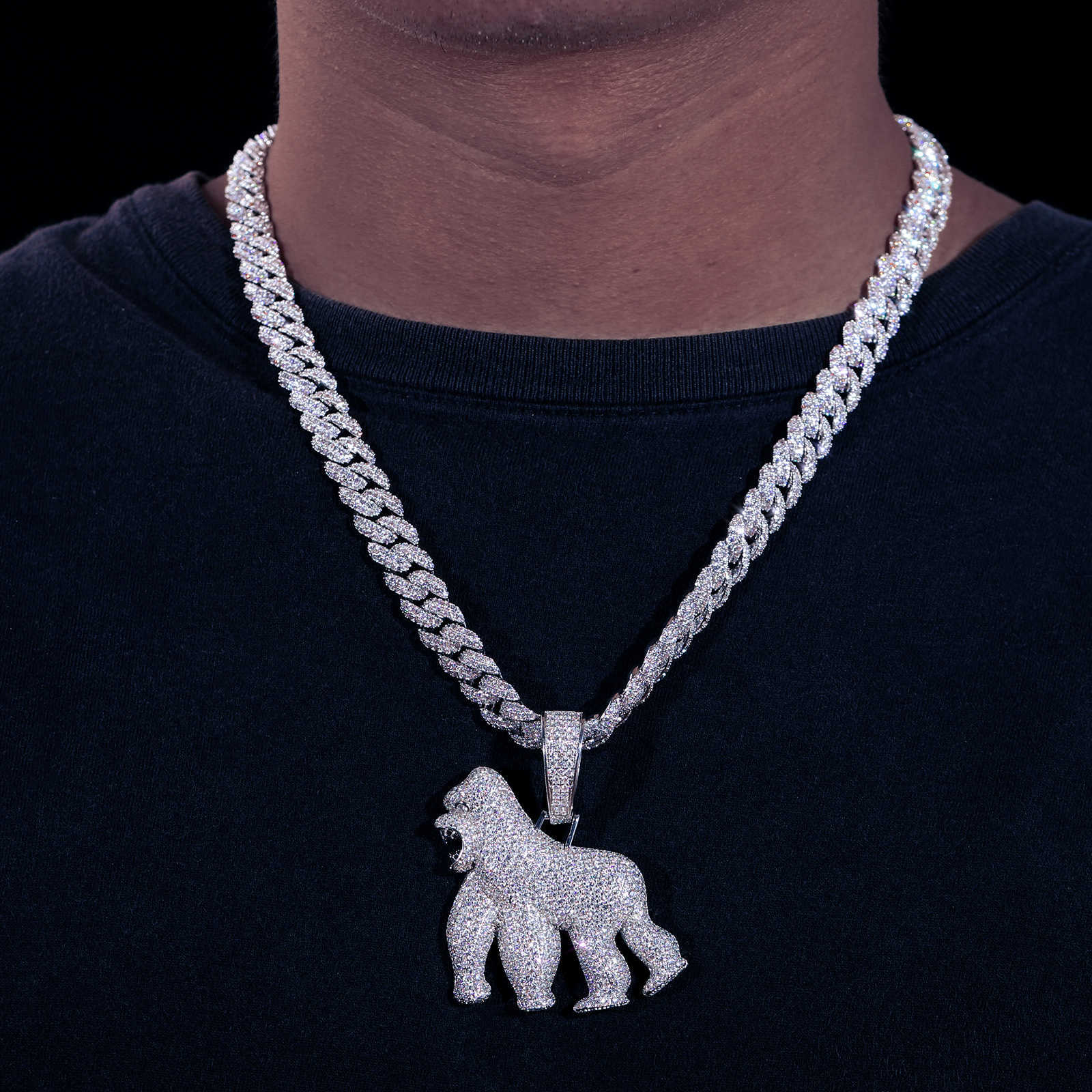 necklace moissanite chain Full VVS Iced Out Gorilla Pendant Bg Sterg Sier Pass Dia Test Hiphop Jewelry For Men