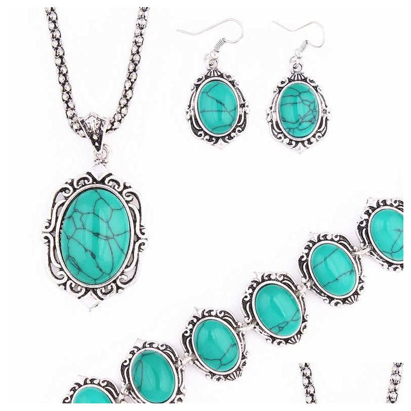 Bracelet Earrings Necklace Womens Egg Shape Tibetan Sier Turquoise Bracelet Set Gstqs003 Fashion Gift National Style Women Diy Je Dh9Tk, As show
Bracelet Earrings Necklace Womens Egg Shape Tibetan Sier Turquoise Bracelet Set Gstqs003 Fashion Gift National Style Women Diy Je Dh9Tk, As show