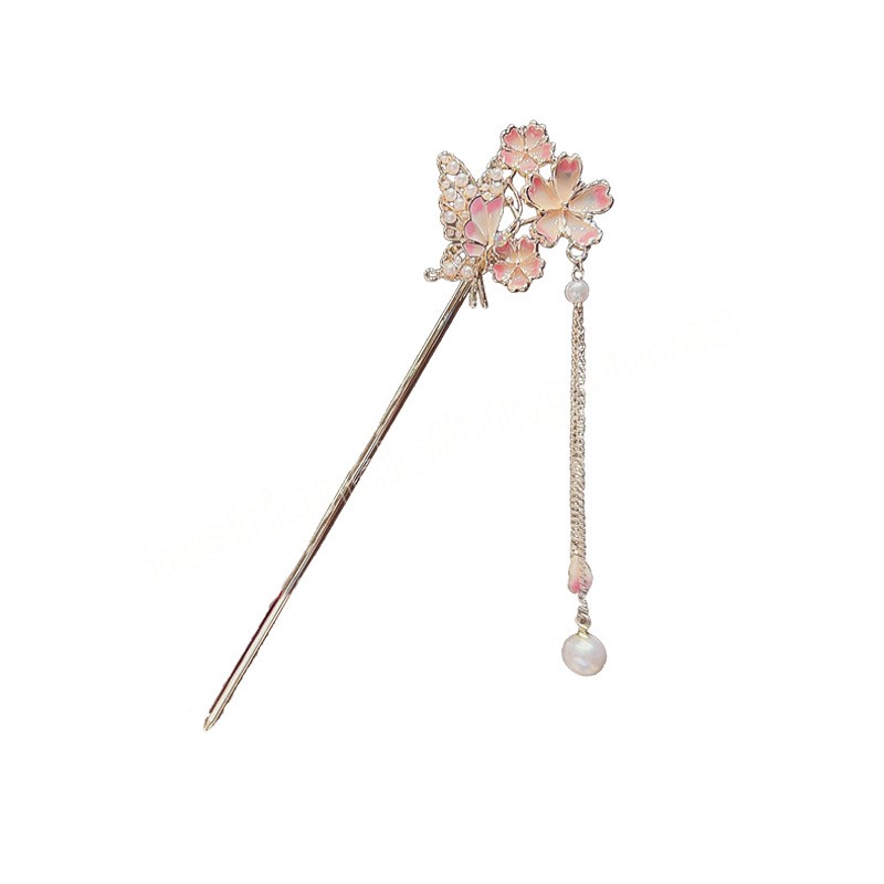 Vintage Chinese Style Hair Stick Tassels Pearls Hairpins Elegant Butterfly Flower Hair Pins Clip Chopsticks Accessories