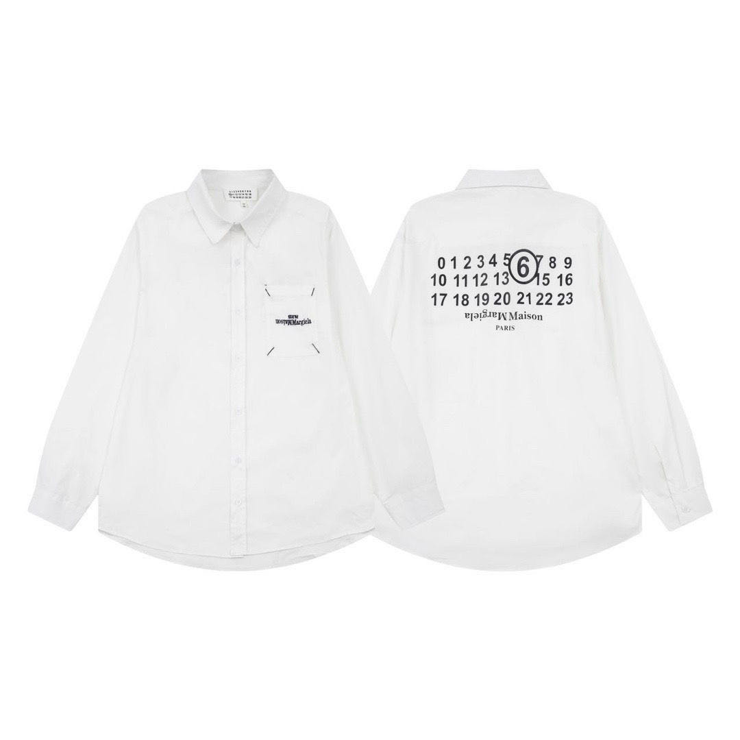23 summer new MM simple solid color lazy wind letter print loose long-sleeved sunscreen shirt men and women with the same paragraph, White
23 summer new MM simple solid color lazy wind letter print loose long-sleeved sunscreen shirt men and women with the same paragraph, White