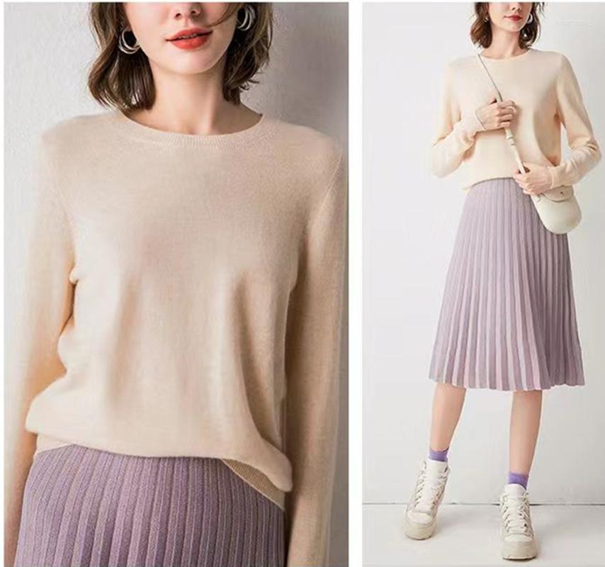 Women's Cashmere Wool Knitted Pullover Sweater Crew Neck Elegant Long Sleeve Casual Jumper For Autumn Winter B4