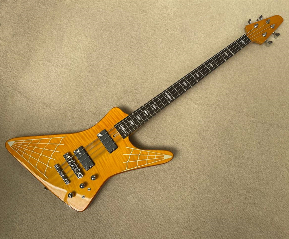 4 Strings Yellow Electric Bass Guitar with White Spider Web Pattern Can be customized
4 Strings Yellow Electric Bass Guitar with White Spider Web Pattern Can be customized