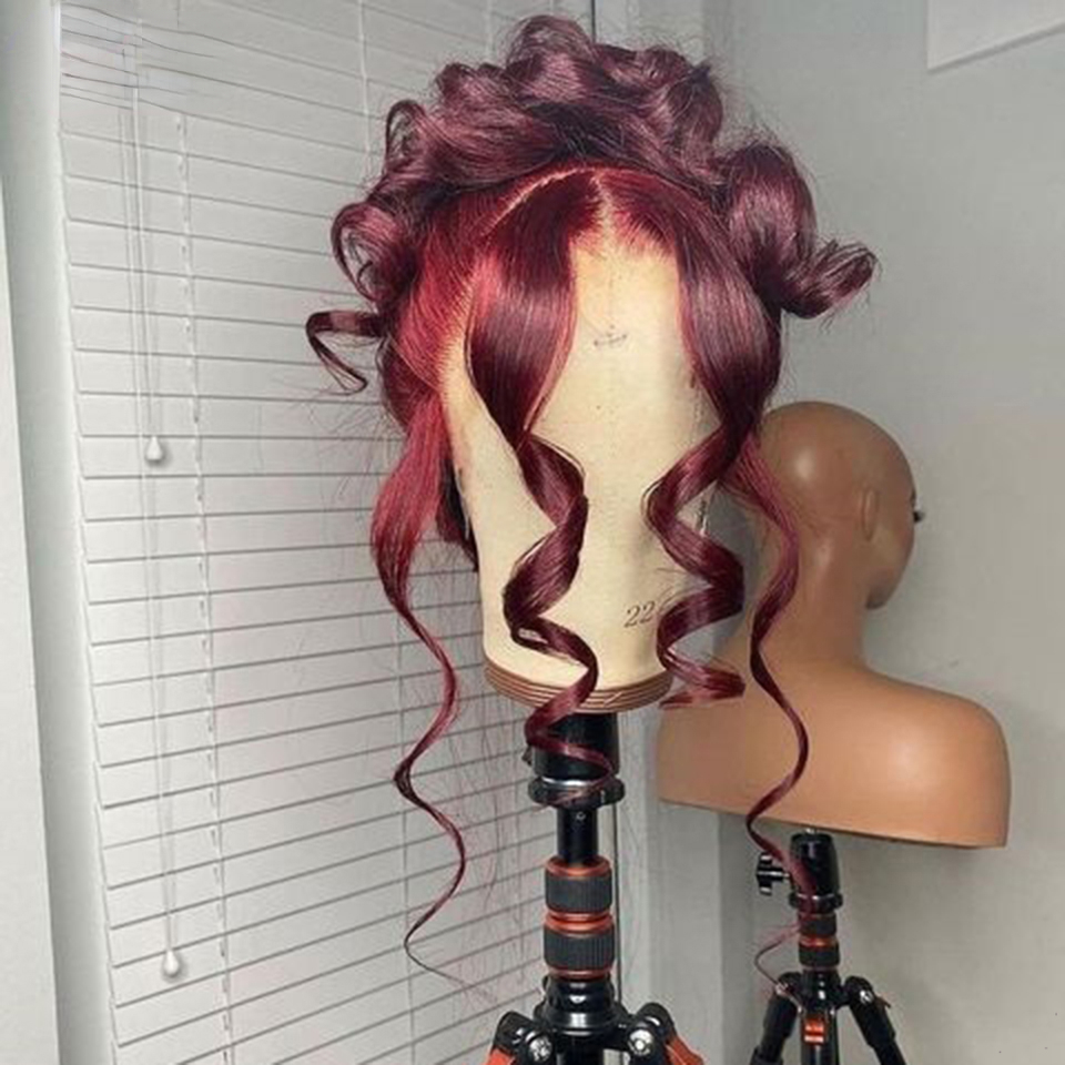 Brazilian Wine Burgundy Red Lace Front Wig 360 Lace Frontal Human Hair Wig Transparent HD Lace Body Wave Synthetic Wig for Women Preplucked