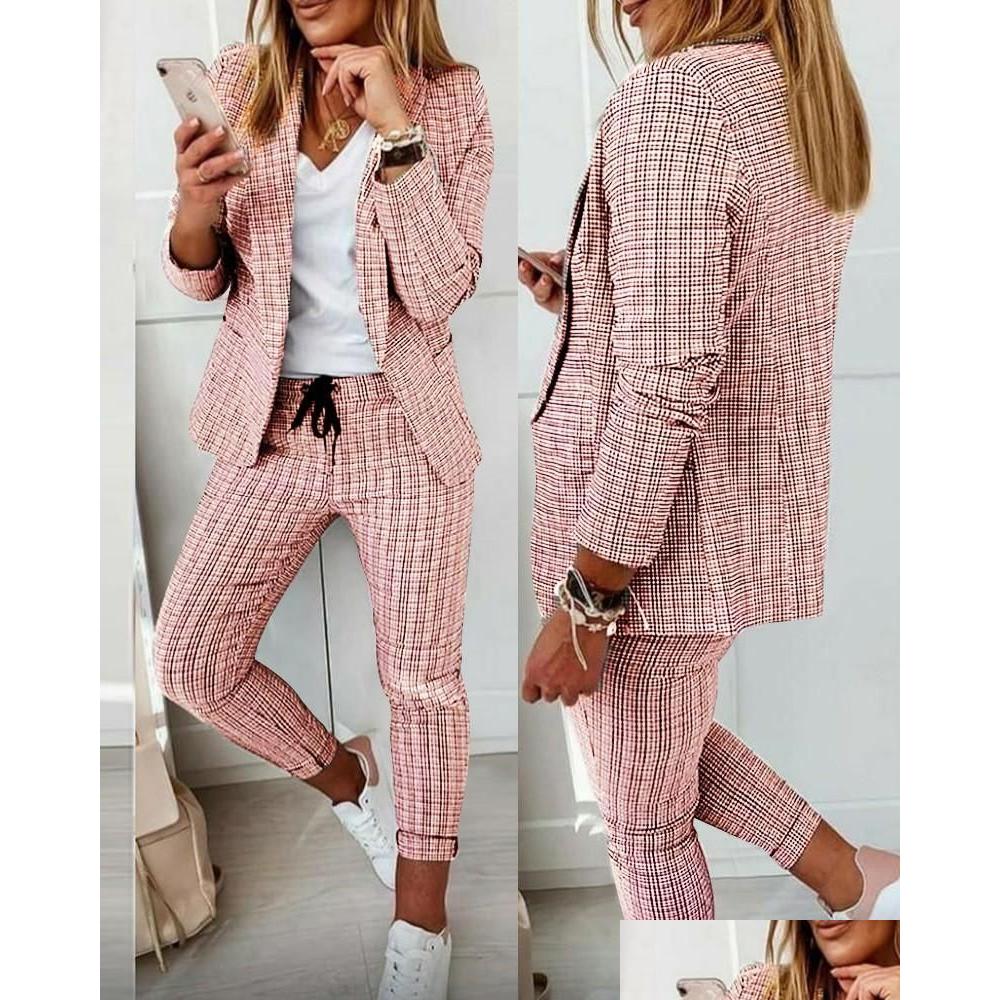 Women'S Two Piece Pants Womens Casual Plaid Print Blazer Coat Dstring Set 2021 Autumn Women Work Wear Fashion Suit Sets Long Sleeve Dh41S, Khaki lattice
Women'S Two Piece Pants Womens Casual Plaid Print Blazer Coat Dstring Set 2021 Autumn Women Work Wear Fashion Suit Sets Long Sleeve Dh41S, Khaki lattice