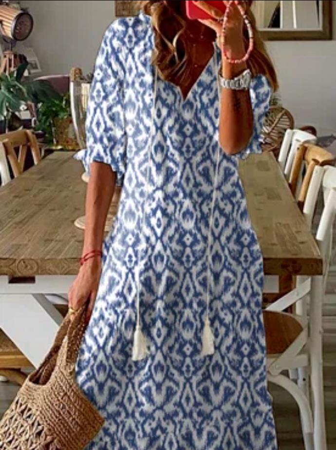 Womens Casual Dresses Shift Dress Maxi Dress half Sleeve Floral Print Summer Fall V Neck Casual Geometric Printed Dress