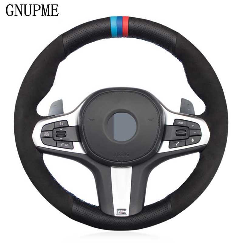 Steering Wheel Covers DIY Black Genuine Leather Suede Car Steering Wheel Cover for BMW M Sport G30 G31 G32 G20 G21 X3 G01 X4 G02 X5 G05 G14 G15 G16 G2