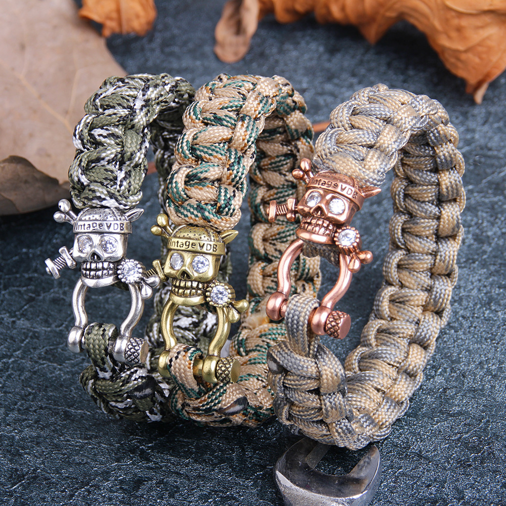 Steampunk Style Vintage Skull Charm Bracelet Handmade Paracord Bracelets Personality Jewelry
