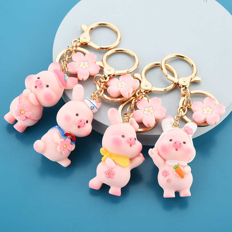 Key Rings Cute cherry blossom cartoon carrot flower toy pig female couple backpack pendant car charm keychain gift G230525