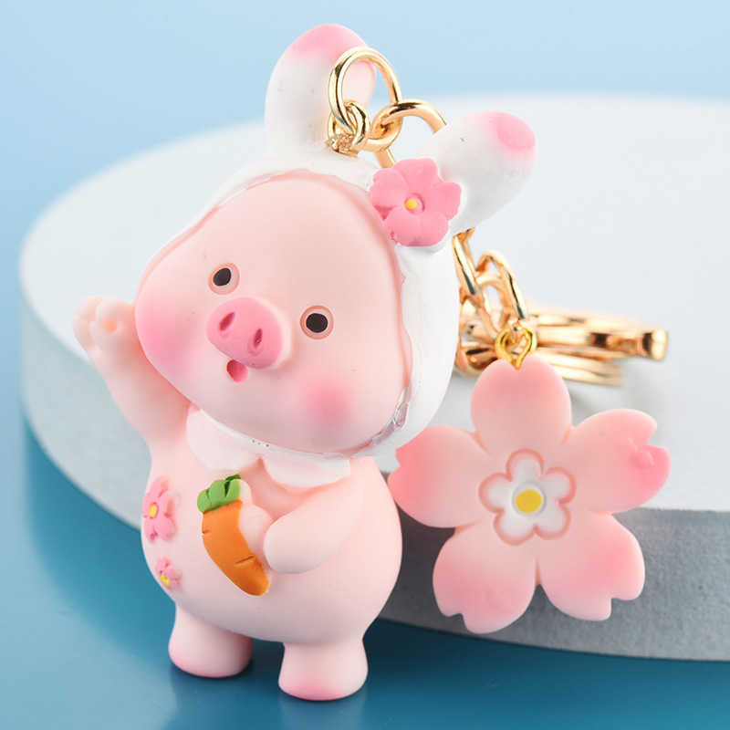 Key Rings Cute cherry blossom cartoon carrot flower toy pig female couple backpack pendant car charm keychain gift G230525