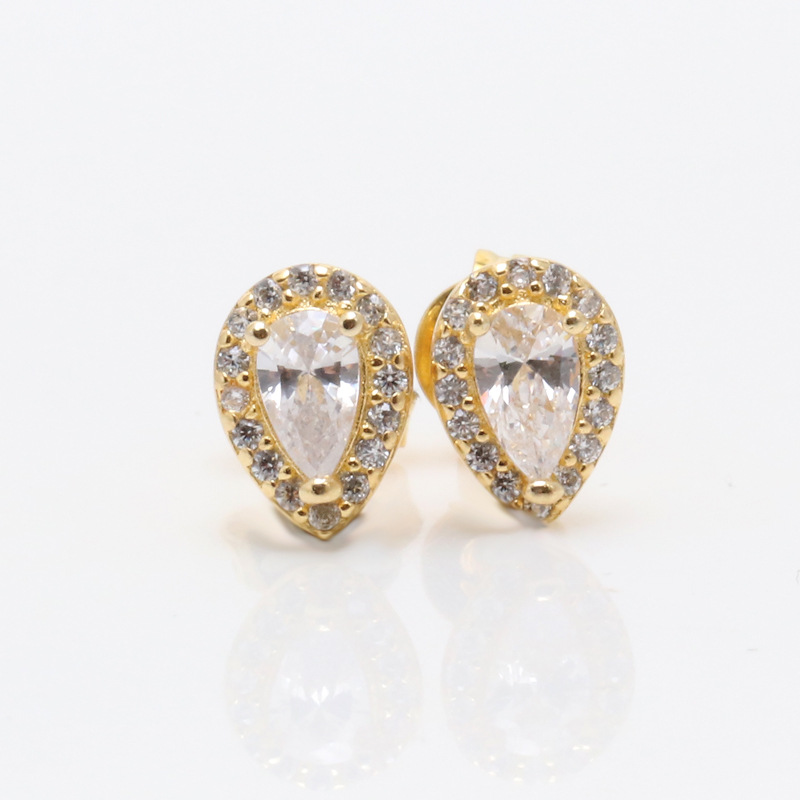 Elegant Teardrop Stud Earrings - 925 Sterling Silver with Gold & Rose Gold Plating for Women