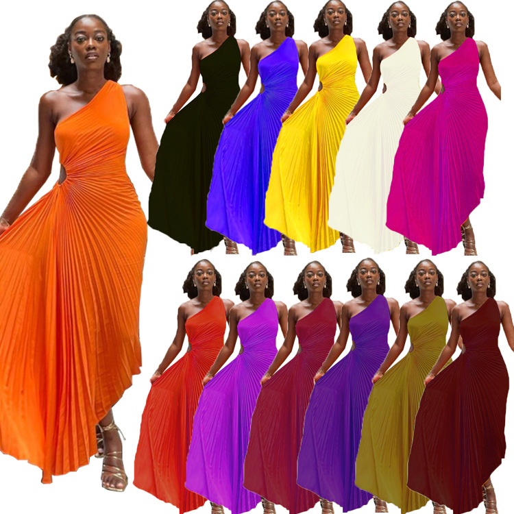 Women Pleated Dress Fashion Sleeveless Slash Neck Hollow Out Party Long Maxi Bodycon Dress, Yellow
Women Pleated Dress Fashion Sleeveless Slash Neck Hollow Out Party Long Maxi Bodycon Dress, Yellow