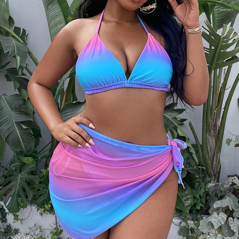 Women's Swimwear Bikinis Ladies Europe The United States Size Three-piece Swimsuit Rainbow Print Gathered Halter Style Swimsuits
Women's Swimwear Bikinis Ladies Europe The United States Size Three-piece Swimsuit Rainbow Print Gathered Halter Style Swimsuits