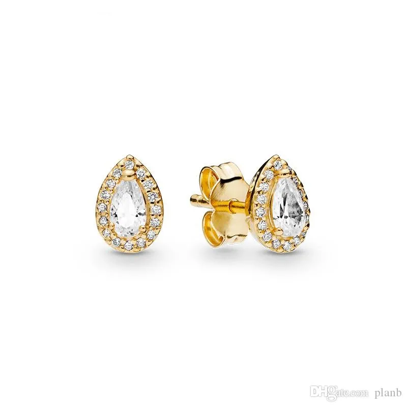Elegant Teardrop Stud Earrings - 925 Sterling Silver with Gold & Rose Gold Plating for Women
