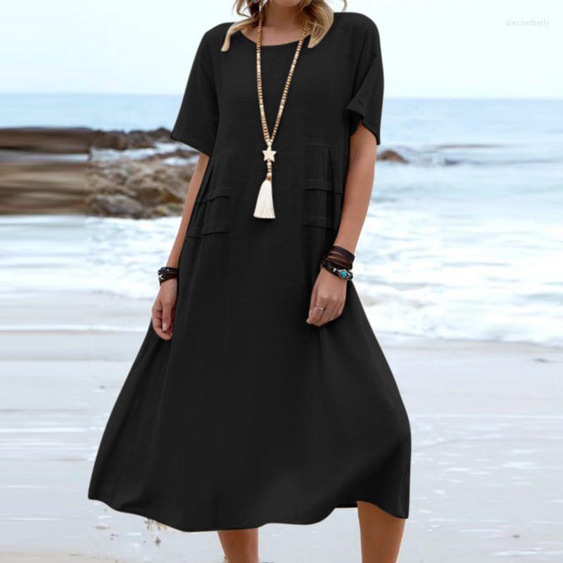 Casual Dresses Women Summer Round Neck Solid Color Pullover Short Sleeve Dress Fashion Loose Beach Party Lady Comfortable Vestido, Black
Casual Dresses Women Summer Round Neck Solid Color Pullover Short Sleeve Dress Fashion Loose Beach Party Lady Comfortable Vestido, Black
