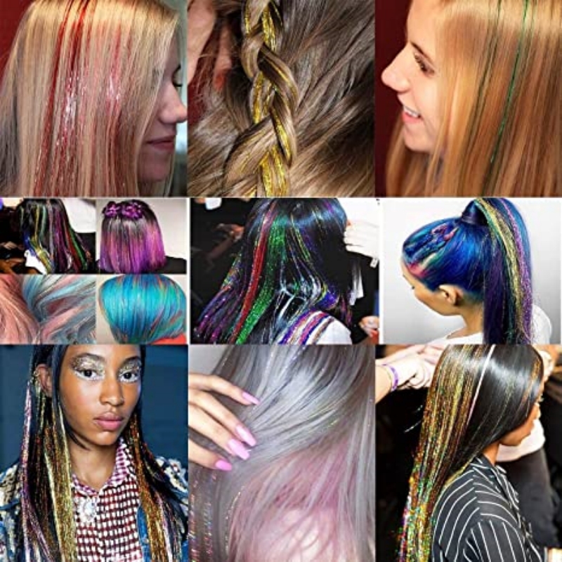 Hair Tinsel Rainbow Colored Strands Girls Headwear, Bling Sparkly Hair Glitter Strands, Decoration Hair Tinsel Kit, Hair Accessories For Women Girls
