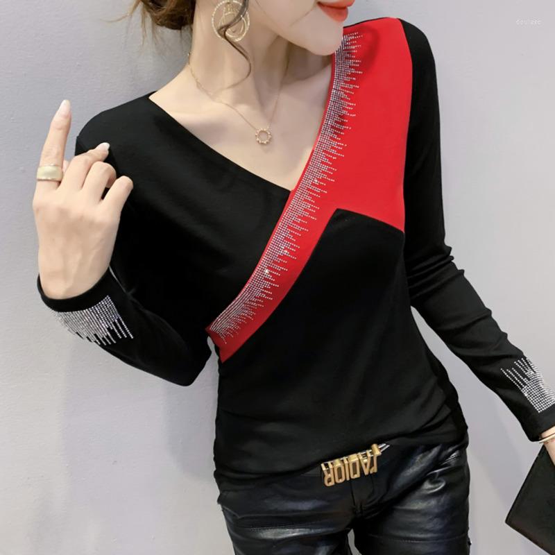 Women's T Shirts #8032 Spliced Color Long Sleeve Shirt Women V-neck Shiny Diamonds Tight Tee Female Korean Style Streetwear Tshirt Slim, Black
Women's T Shirts #8032 Spliced Color Long Sleeve Shirt Women V-neck Shiny Diamonds Tight Tee Female Korean Style Streetwear Tshirt Slim, Black