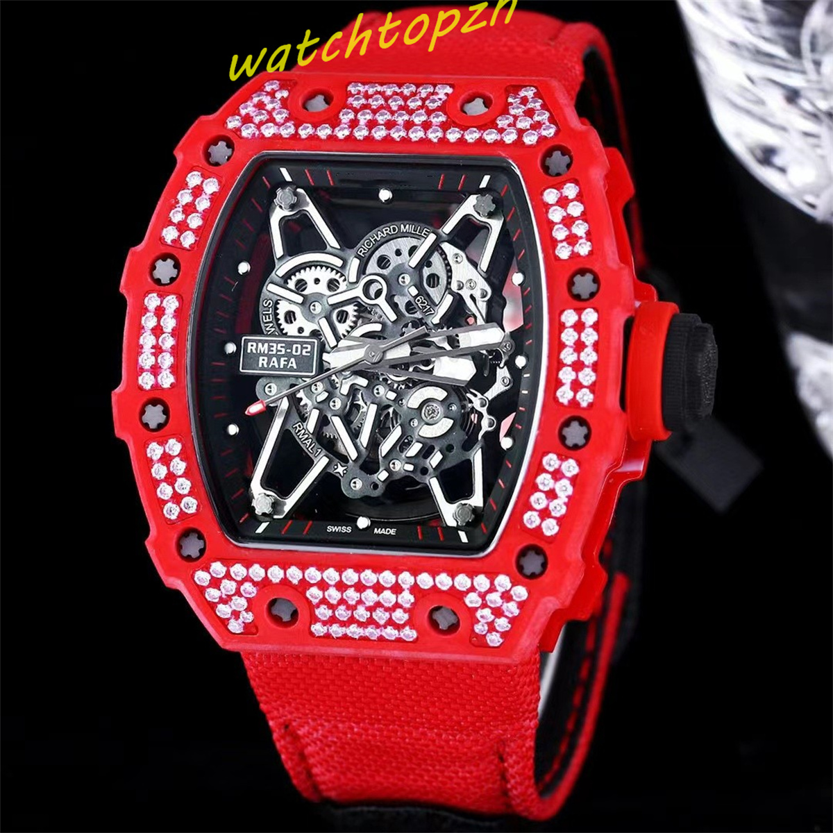 Men's watch the latest upgrade V2 version RM35-02 carbon fiber material hollowed out movement sapphire mirror, As shown 
Men's watch the latest upgrade V2 version RM35-02 carbon fiber material hollowed out movement sapphire mirror, As shown