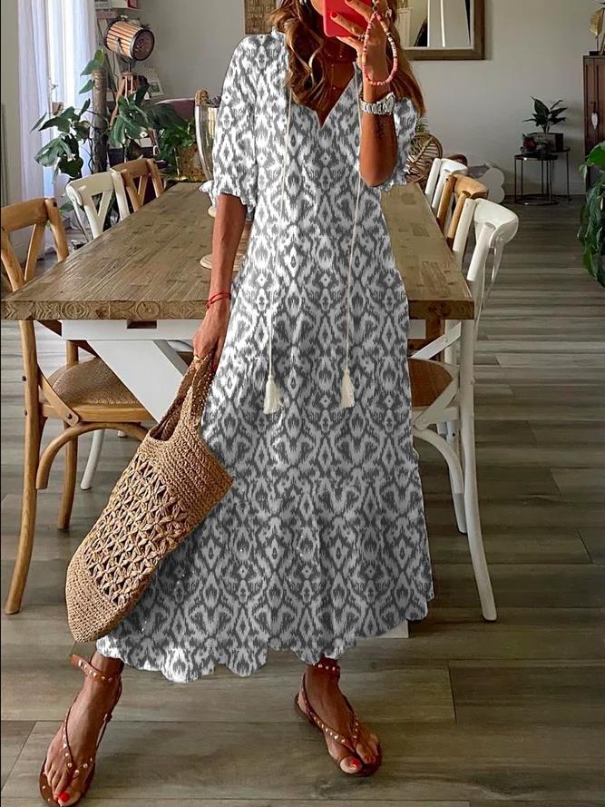 Womens Casual Dresses Shift Dress Maxi Dress half Sleeve Floral Print Summer Fall V Neck Casual Geometric Printed Dress