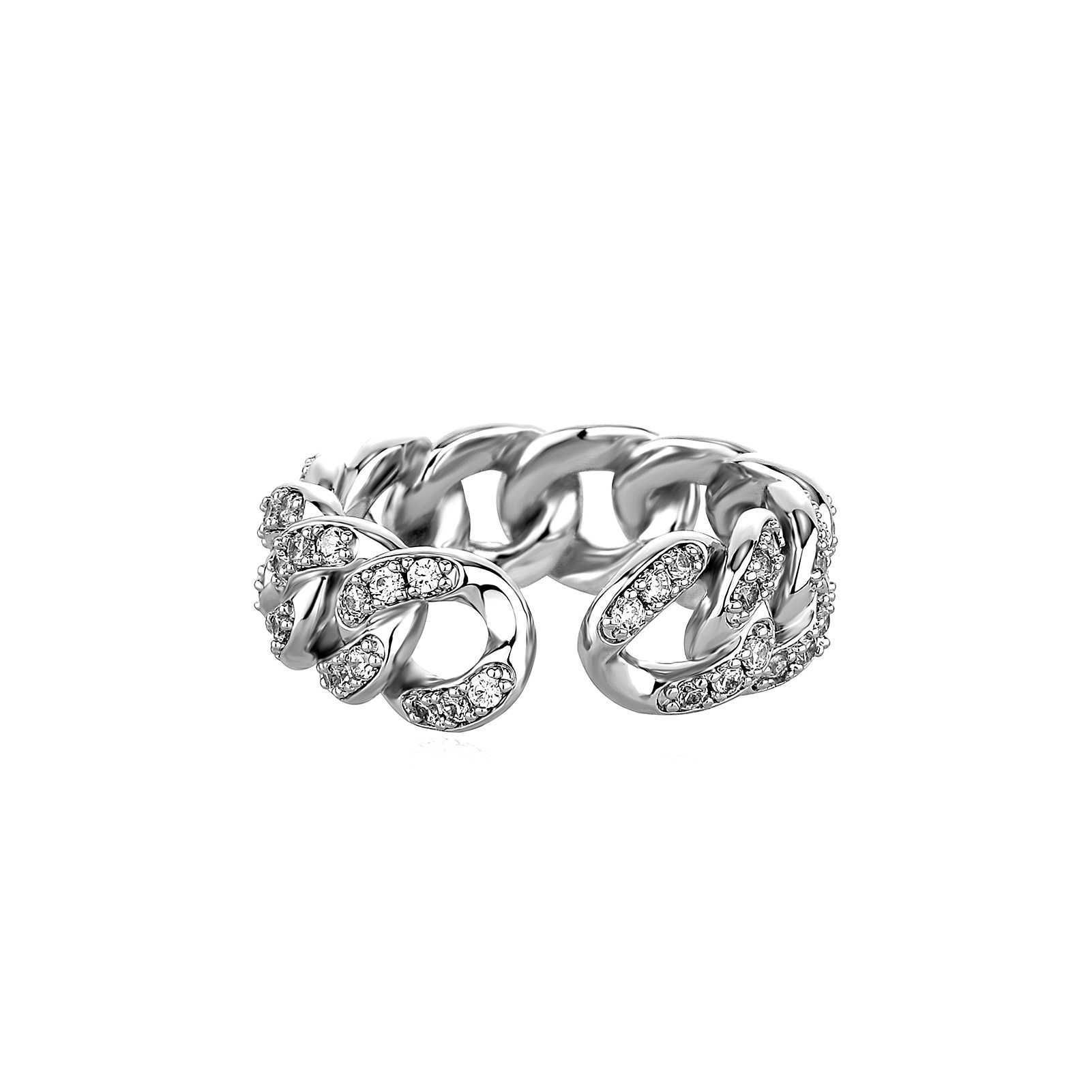 Full Zirconium Open Cuff Cuban Chain Ring Band Hip Hop Fashion Accessories For Men Women 14k Gold INS Personalized Hollow Out Iced Ut Cubic Zirconia R