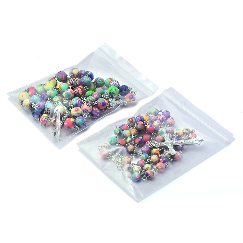 Multicolor Polymer Clay Beads Rosary Cross Necklace For Women Crucifix Pendant Chain Female Religion Jewelry