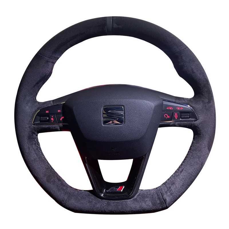 Steering Wheel Covers Anti-Slip Black Suede Braid Car Steering Wheel Cover For Seat Leon Cupra R Leon ST Cupra Leon ST Cupra Ateca Cupra Ateca FR G230