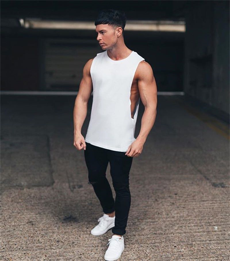 Mens Tank Tops Casual Fashion Top Gym Fitness Workout Cotton Sleeveless Shirt Summer Clothing Male Extend Long Singlet Hip Hop Vest 230524