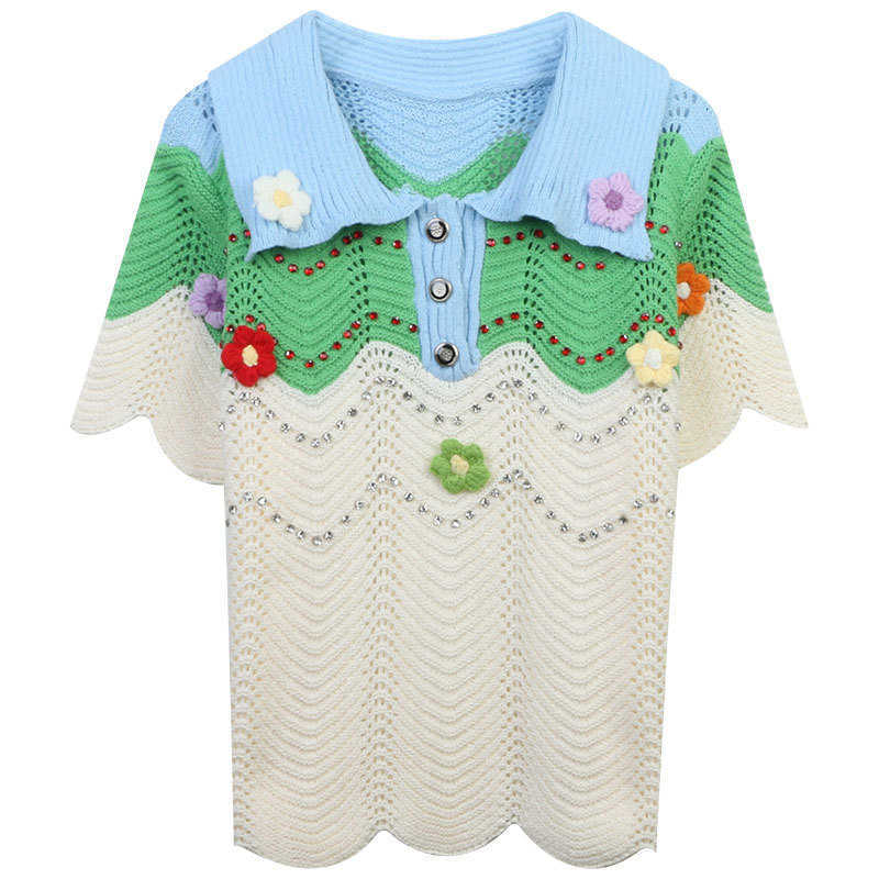2023 New Spring/summer Women' Pullover Short Sleeves Contrast Floral Staple Diamond Loose Lapel Fashion Knitted Top Thin Style, 17359 apricot
2023 New Spring/summer Women' Pullover Short Sleeves Contrast Floral Staple Diamond Loose Lapel Fashion Knitted Top Thin Style, 17359 apricot
