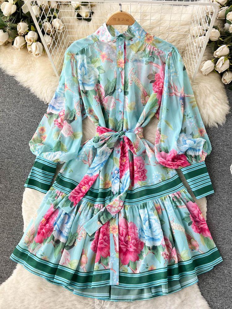 Casual Dresses 2023 Elegant Flower Chiffon Dress Women' Stand Collar Long Lantern Sleeve Floral Print Lace Up Loose Mini A Line Vestidos, Blue
Casual Dresses 2023 Elegant Flower Chiffon Dress Women' Stand Collar Long Lantern Sleeve Floral Print Lace Up Loose Mini A Line Vestidos, Blue