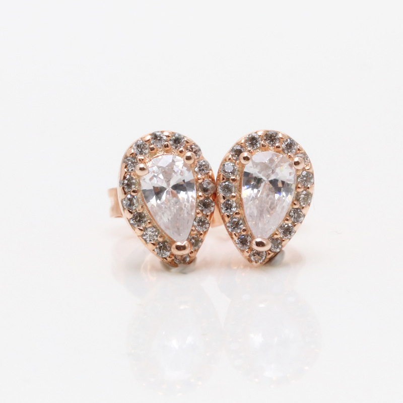Elegant Teardrop Stud Earrings - 925 Sterling Silver with Gold & Rose Gold Plating for Women