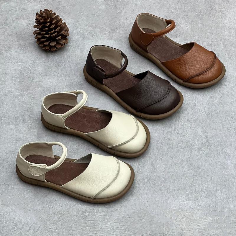 Sandals Summer Cowhide Flats Women's Retro Shoes Leather Soft Women For The Elderly, Brown2
Sandals Summer Cowhide Flats Women's Retro Shoes Leather Soft Women For The Elderly, Brown2