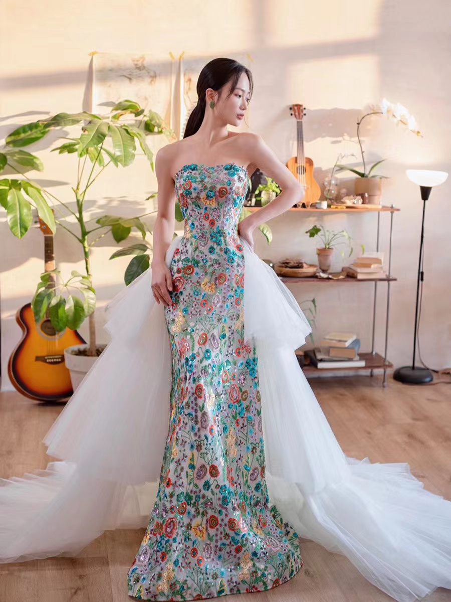 Mermaid Wedding Dress Arrival Lace Floral 3D Flowers Muslim Vestido De Noiva Romantic Appliques Ruffles Embroidered Plus Size Bridal Gowns 403