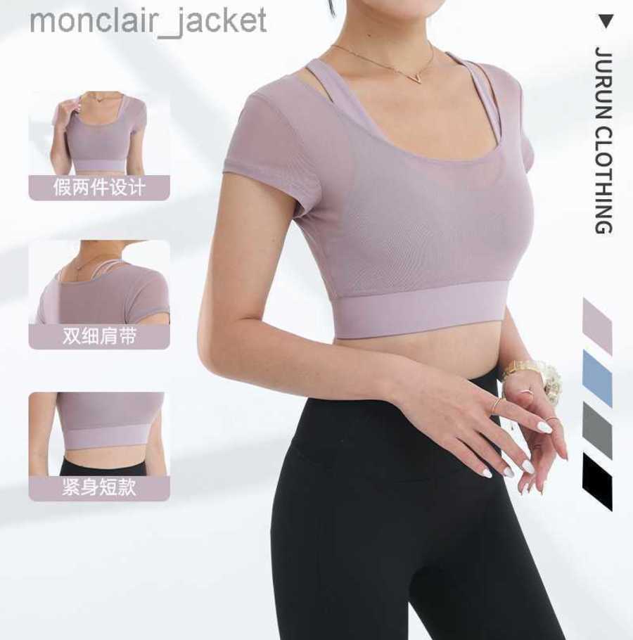 2023 Designer Women T Shirt New Sports Short Sleeve Fitness Back Mesh Fake Two Piece Underwear Bra Running Leisure Yoga Dress, Blue
2023 Designer Women T Shirt New Sports Short Sleeve Fitness Back Mesh Fake Two Piece Underwear Bra Running Leisure Yoga Dress, Blue