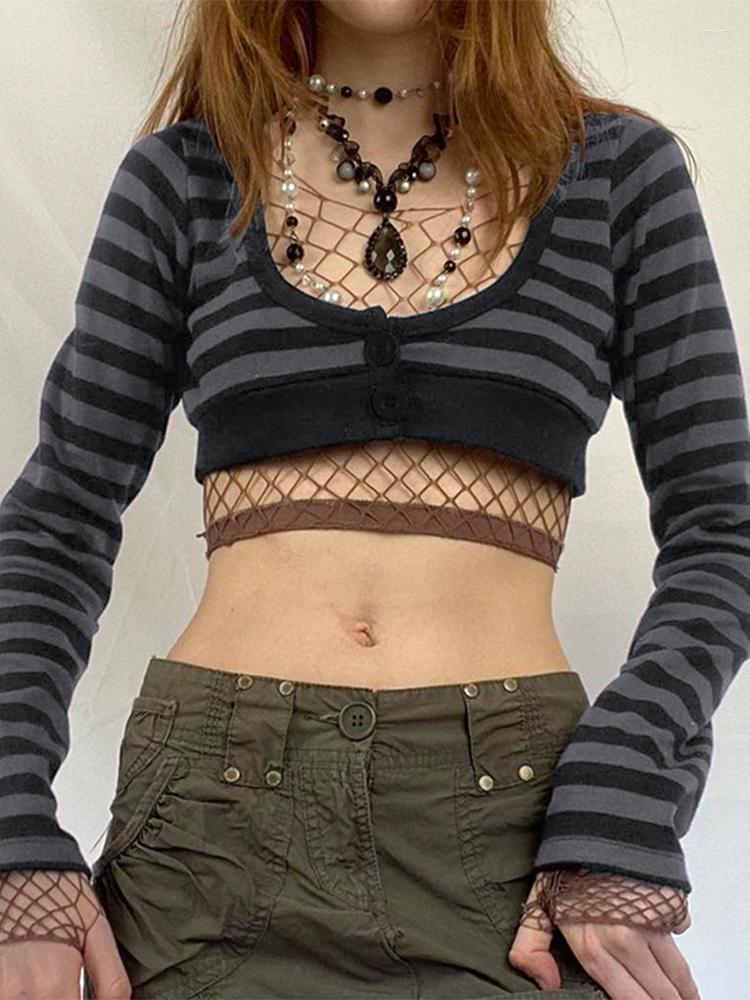 Women' T Shirts SEASONS Goth Women' Cropped Tops Black Gray Stripe Long Sleeve Mini Pullover Tee Y2K Vintage Streetwear Sexy Female
Women' T Shirts SEASONS Goth Women' Cropped Tops Black Gray Stripe Long Sleeve Mini Pullover Tee Y2K Vintage Streetwear Sexy Female