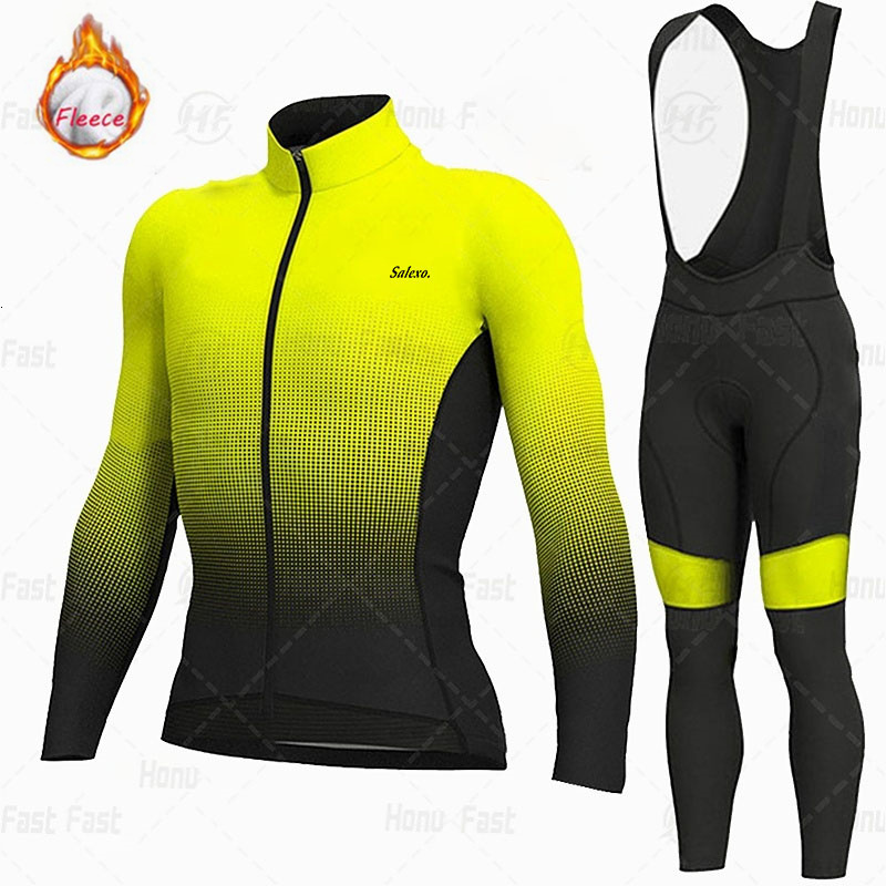 Cycling Jersey Sets Winter Cycling Jacket Bike Jersey set Men Thermal Fleece Long Sleeve Cycling Clothing MTB Sportswear Bicycle Ride Uniform 230525