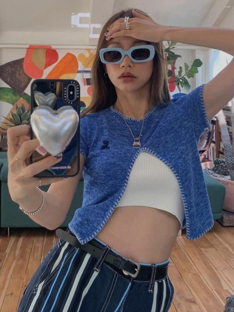 Women' T Shirts Korean Fashion Irregular Crop Top Niche Designer Clothing Split Knitted Short Sleeve T-shirt Y2k Street Wear 
Women' T Shirts Korean Fashion Irregular Crop Top Niche Designer Clothing Split Knitted Short Sleeve T-shirt Y2k Street Wear