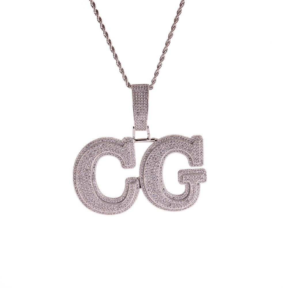 Custom Bold Letters Name Pendant Necklace Micro Paved Out Cubic Zirconia Chain Necklace Hiphop Jewelry