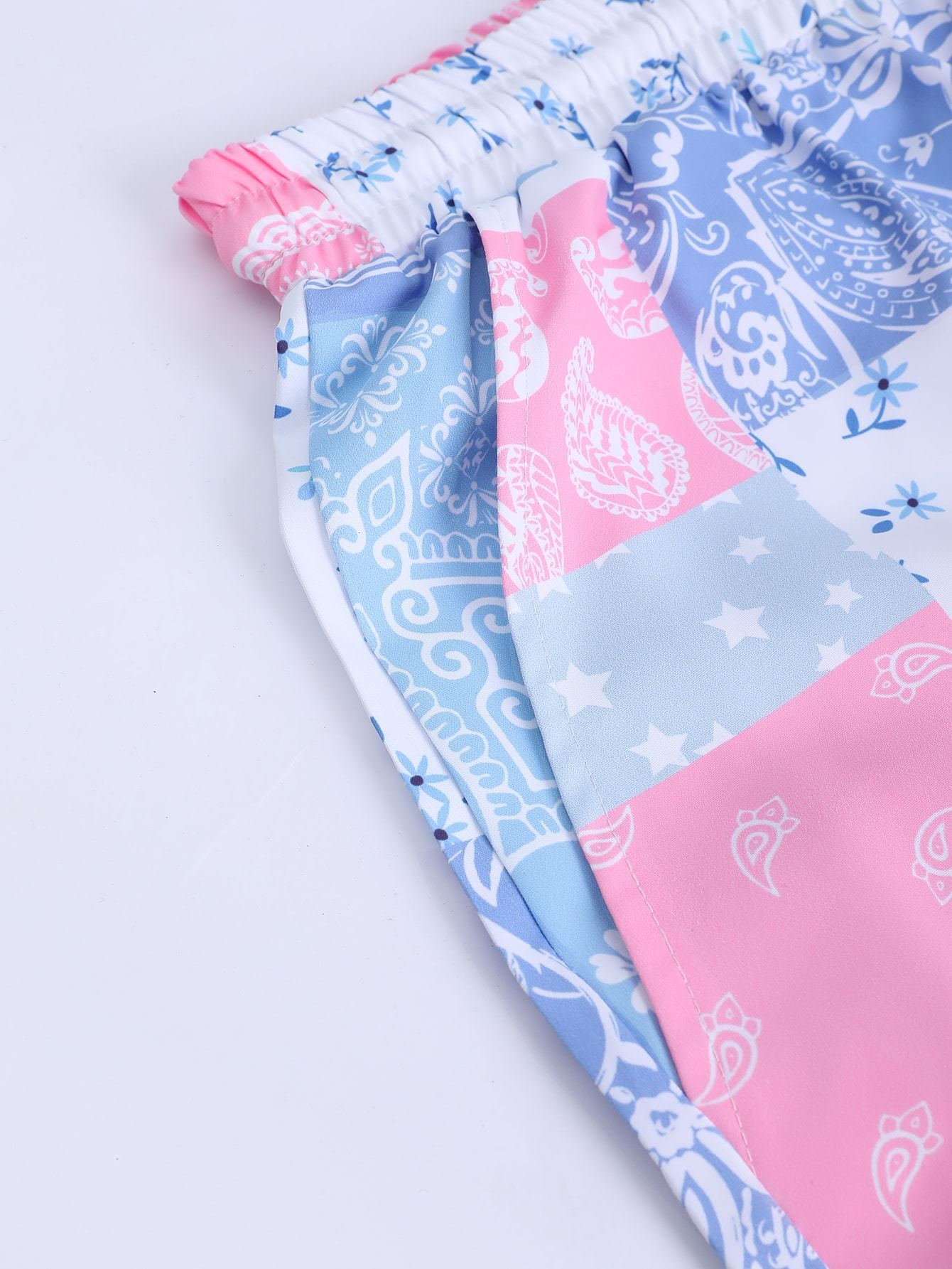 Mens Tracksuits Men Random Paisley Scarf Print Shirt Drawstring Shorts Without Tee 230524