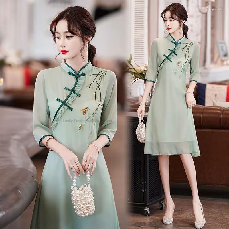 Ethnic Clothing Chinese Improved Cheongsam Dress National Flower Embroidery Chiffon Qipao Vestido Oriental Evening
Ethnic Clothing Chinese Improved Cheongsam Dress National Flower Embroidery Chiffon Qipao Vestido Oriental Evening