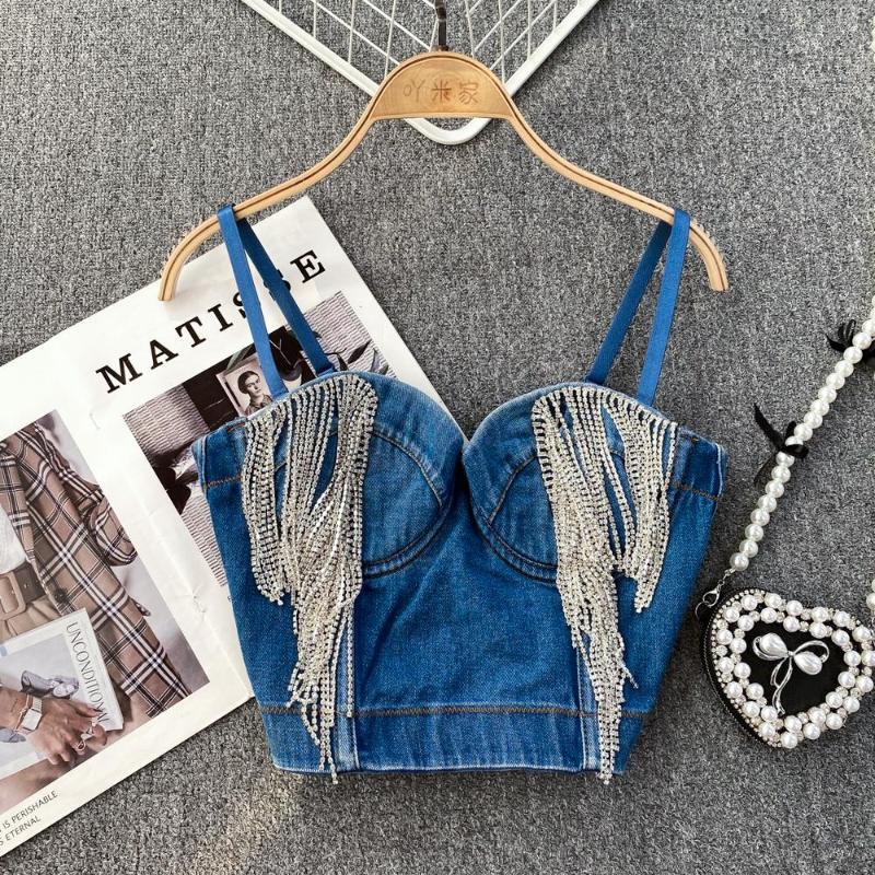 Women's Tanks Fashion Diamond Tassel Strapless Bra Denim Vest Shirt Women Sexy Nightclub Dance Cowboy Camisole Jeans Cropped Top Ropa Mujer, Picture color
Women's Tanks Fashion Diamond Tassel Strapless Bra Denim Vest Shirt Women Sexy Nightclub Dance Cowboy Camisole Jeans Cropped Top Ropa Mujer, Picture color