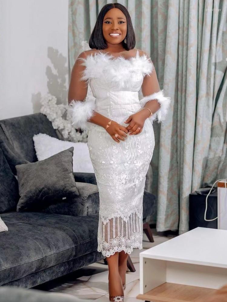 Ethnic Clothing White African Dresses For Women Chic Lace Feather Mesh Party Evening Dress Gowns Elegant Fashion Midi Weddings Robe
Ethnic Clothing White African Dresses For Women Chic Lace Feather Mesh Party Evening Dress Gowns Elegant Fashion Midi Weddings Robe