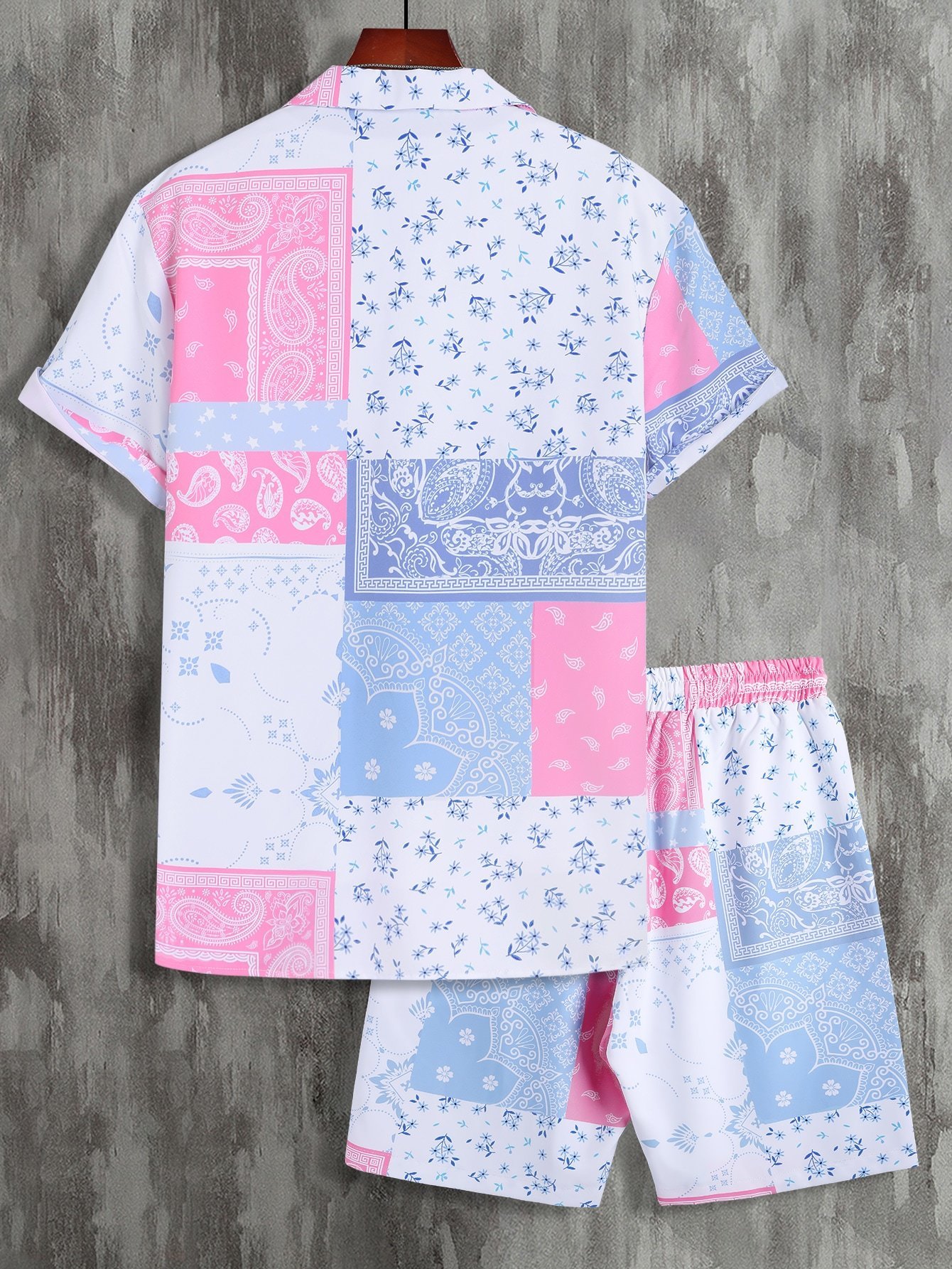Mens Tracksuits Men Random Paisley Scarf Print Shirt Drawstring Shorts Without Tee 230524
